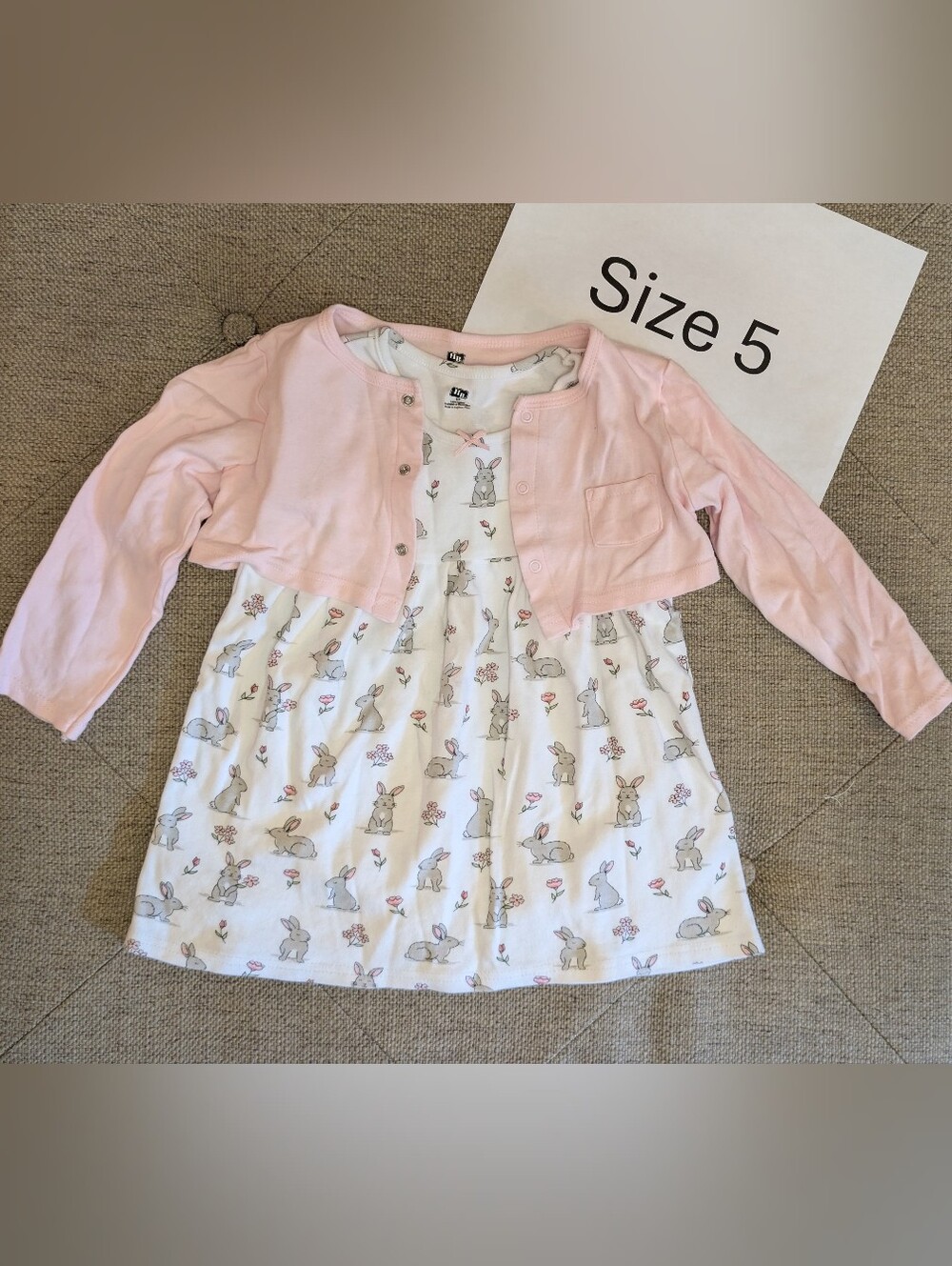 Hudson Baby 5T Easter Bunny Sleeveless Dress And Cardigan